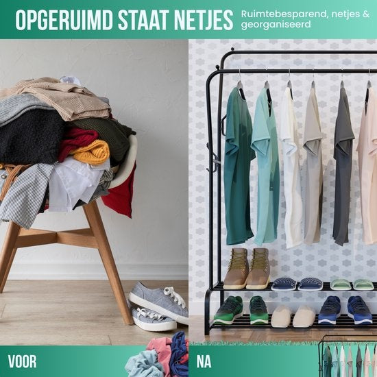 Avalo Industrial Clothes Rack Double Rod - Metal - 110x33x150 CM - Black - Storage For Shoes - Wardrobe Rack With Hooks