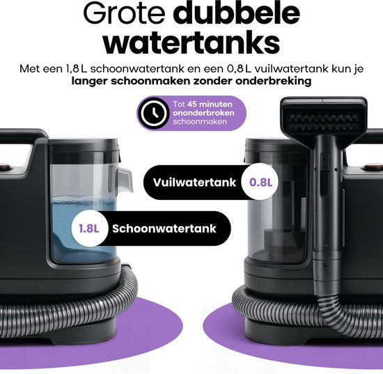 Nettoyeur de tapis Hendriqs® 3-1 à 65 °C avec fonction anti-obstruction | Puissance d'aspiration la plus élevée de sa catégorie - Nettoyeur portable pour éliminer les taches sur les canapés, les textiles et les matelas - Nettoyeur de canapés avec aspirati