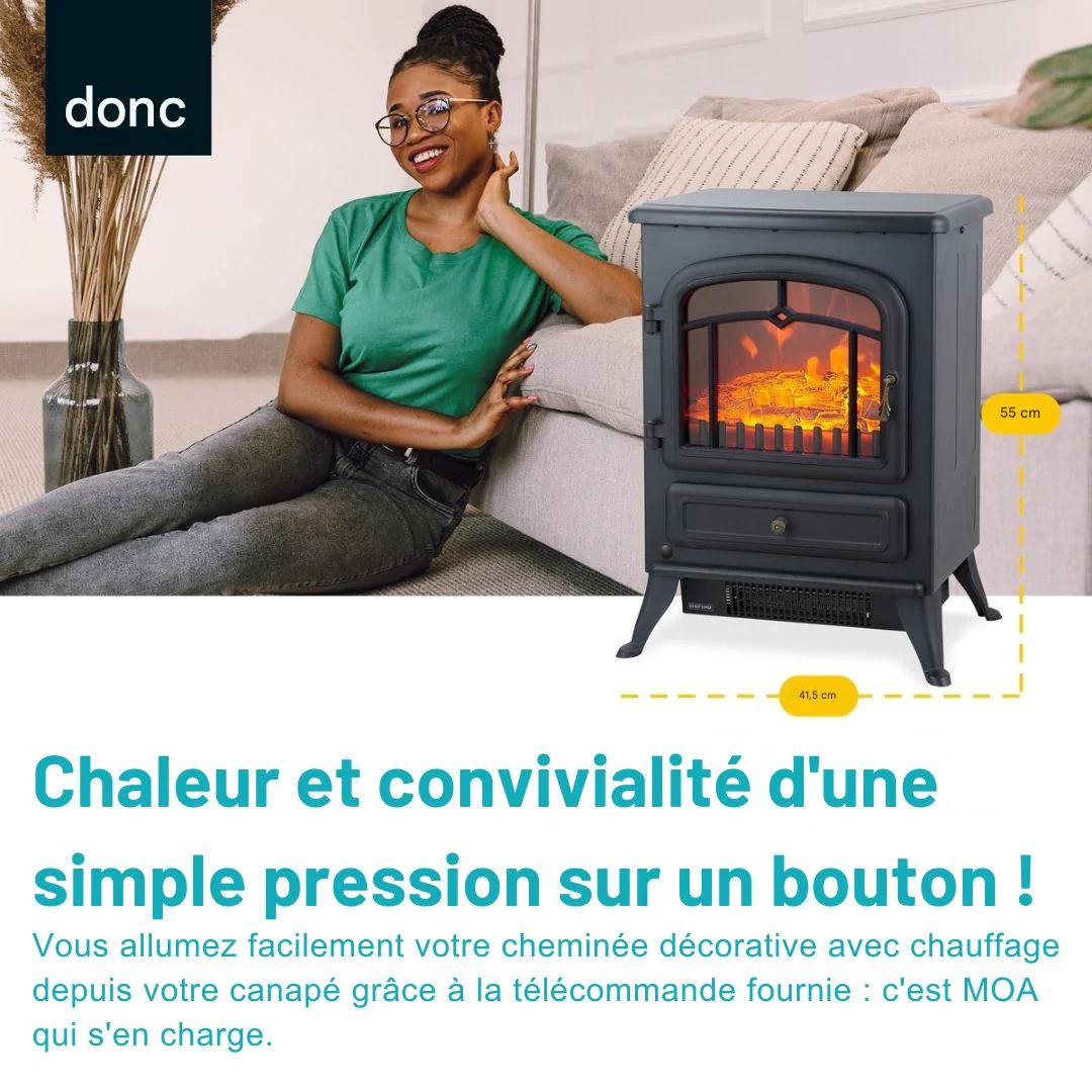 Cheminée électrique d'ambiance MOA - ES180 - Freestanding - 1800W - Effet de flamme réaliste - Noir