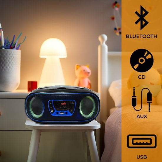 Denver Portable Radio CD Player Kids - Bluetooth - Light Effects - Boombox - AUX - FM - TCL212BT - Blue