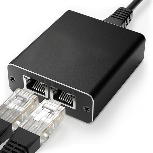 Skoov Internet Splitter 1 in 2 out - Commutateur réseau avec 2 ports - 1000Mbps - RJ45, Cat5, Cat6, LAN, UTP, Ethernet splitter - Adaptateur - Noir