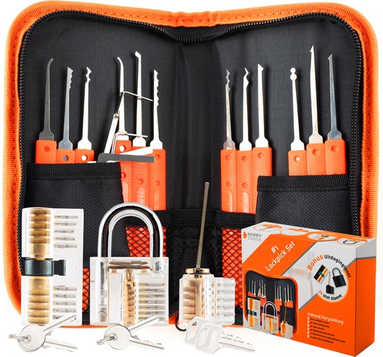 Happy Goods Lockpick Set - Lockpicking Set - 32-piece - Survival Kit - Beginners & Professional - 3x Practice Lock - Lock Pick - Survival Kits