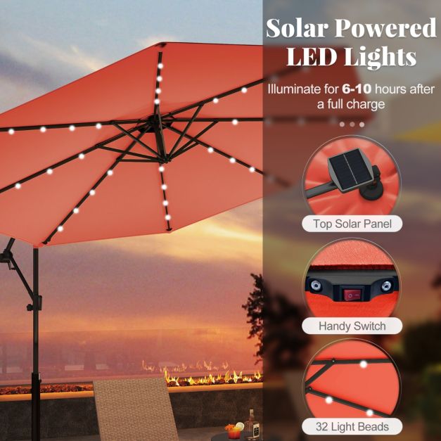 Coast 300 cm parasol orange avec télécommande - solaire - 32 LEDs