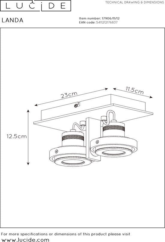 Spot de plafond Lucide LANDA - LED « Dim to warm » - GU10 - 2 x 5 W 3000 K/2200 K - Chrome mat