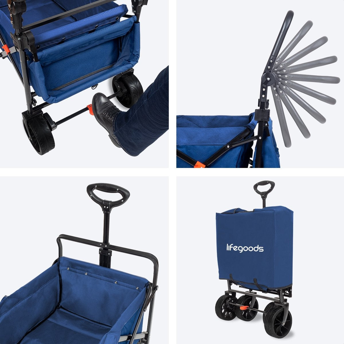 Chariot LifeGoods - Pliable - Jusqu'à 120KG - 90L - Polyester lavable - 120x80cm - Bleu