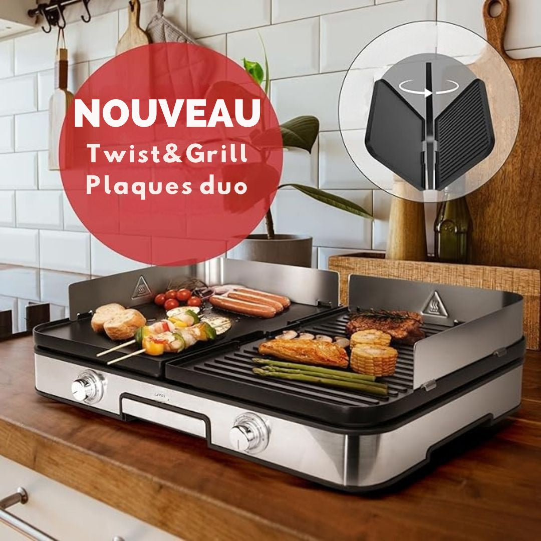 Grill de table électrique LEBENLANG  - 2400W - Pince à griller et protection anti-éclaboussures incluses - 35 x 52 x 10 cm - acier inoxydable