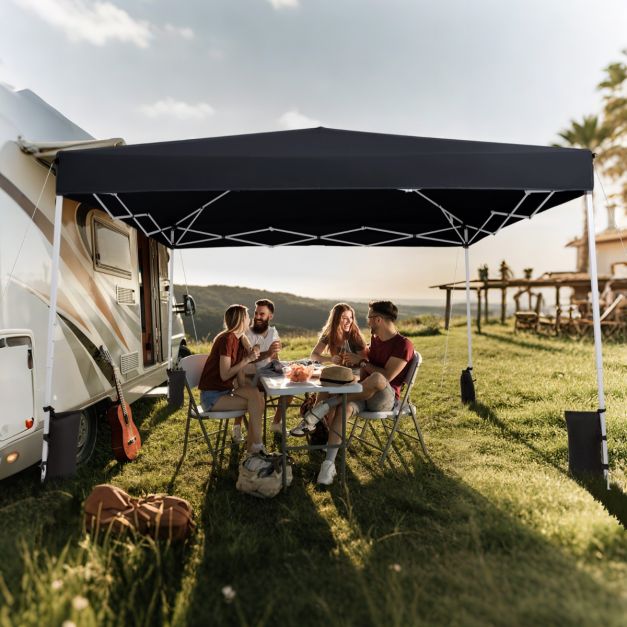Tente de fête pop-up Coast 290 × 290 cm – Pavillon pliable avec 3 réglages de hauteur, sac de transport, cordes de tension et piquets – Noir