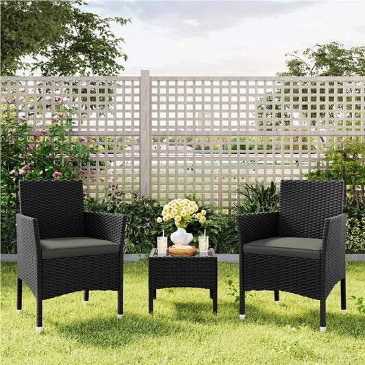 Yaheetech Lot de 2 chaises de jardin 58 x 58 x 84 cm - Noir/Gris - Chaises de jardin en polyrotin avec coussins d'assise et de dossier
