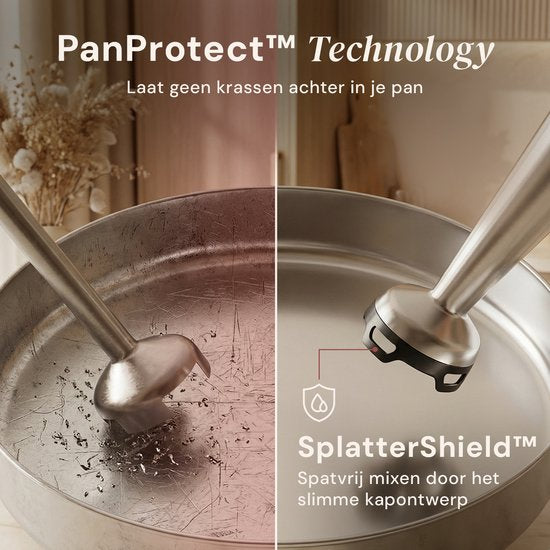 Ensemble mixeur plongeant PRO 6-en-1 - 1 100 W - Lames en titane - Spatule offerte - Fonction turbo - Comprend un hachoir, un fouet, un mousseur à lait et un verre doseur - Sans PFAS