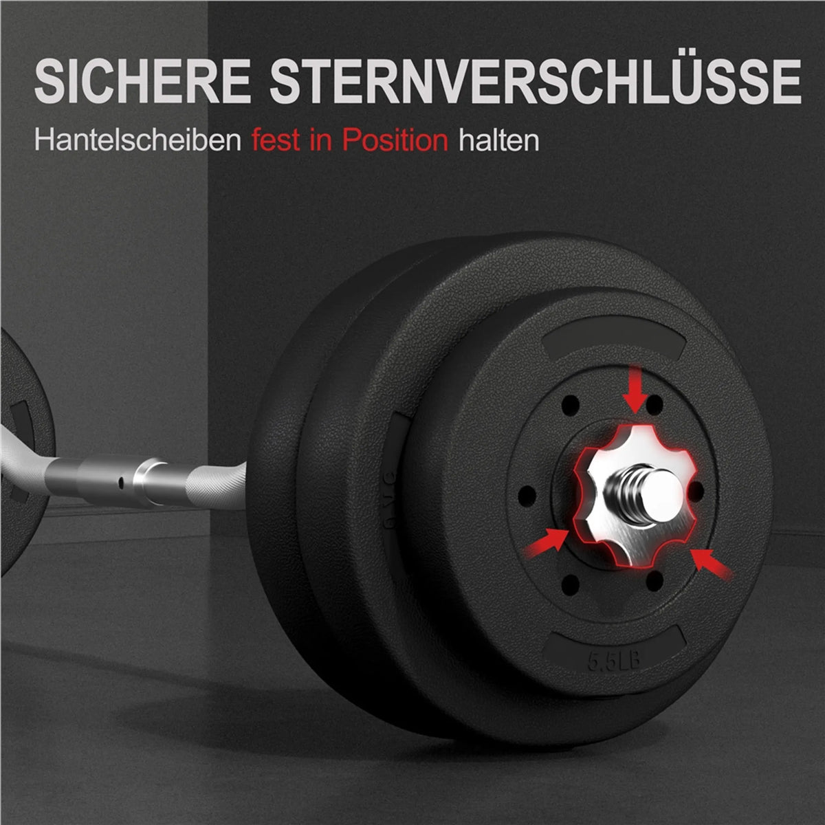 Yaheetech EZ-curl Dumbbell Set 30 kg - équipé d'une barre de curl chromée et de 6 disques de poids en béton et de verrous - pour la musculation et le développement musculaire - métal noir, plastique et béton - 120 x 26 x 26 cm