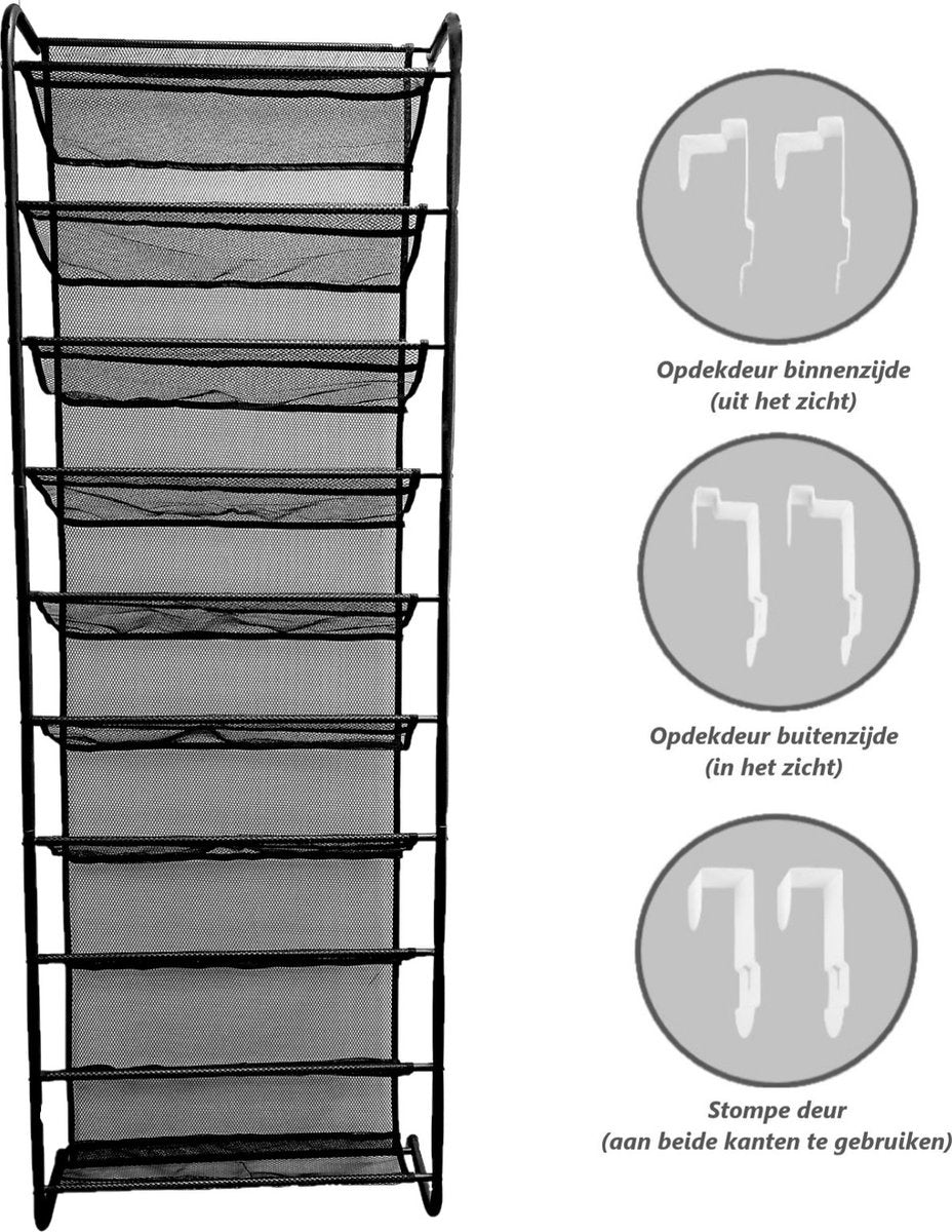 O'DADDY® porte chaussures suspendue en métal - Convient aux portes droites et obtuses, des deux côtés - 20 x 51 x 182 cm - Noir