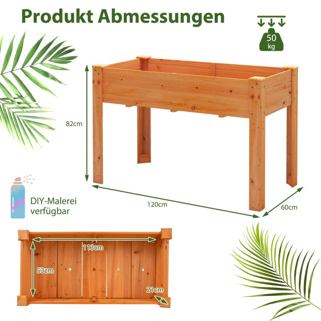 Coast Raised Planter Red Brown - Bac de cuisine en bois avec trous de drainage - 120 x 60 x 82 cm