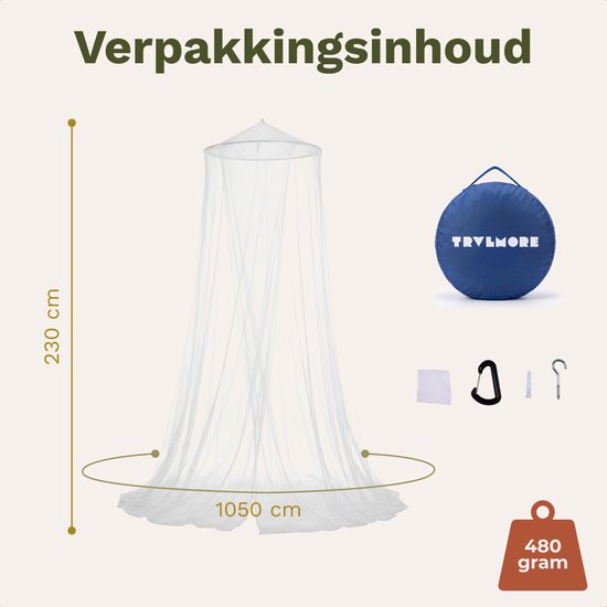 TRVLMORE Moustiquaire 1 personne - Moustiquaire - Moustiquaire avec cordon de suspension - Moustiquaire de voyage - Kit de suspension et housse de rangement inclus - Blanc