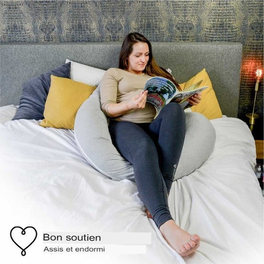 Oreiller de grossesse - Ella - forme de J - 3.1 kg- lavable à 30 degrés - Gris