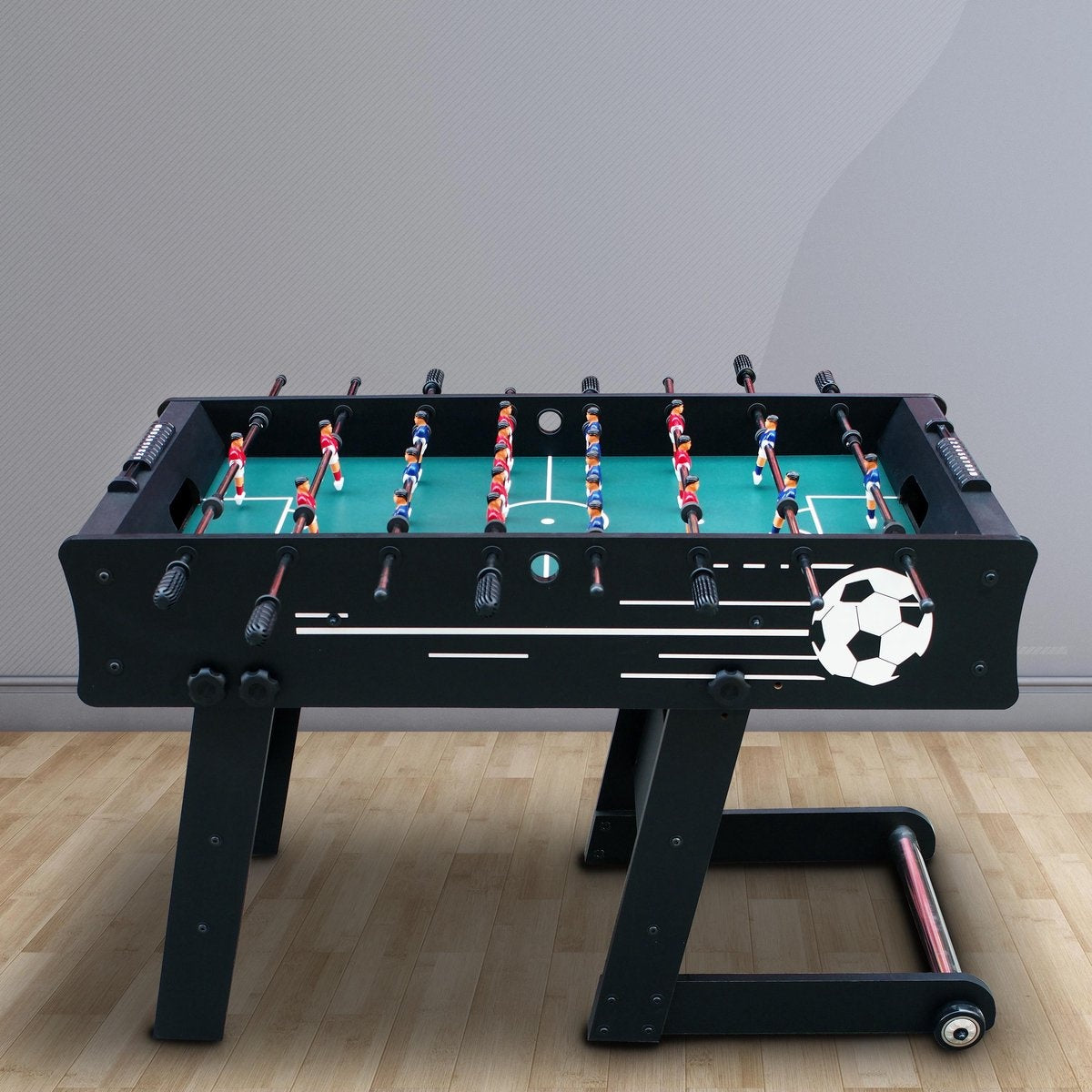 Cougar Scorpion Kick Football Table pliable en noir - Baby-foot avec 2 balles et compteur de score - Baby-foot d'intérieur 126x61x80cm