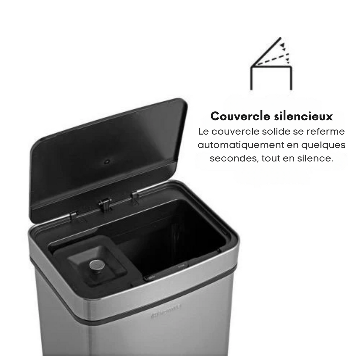 Poubelle de tri - Homra - 3 Compartiments (2x12L + 48L) - Poubelle à Capteur - Acier Inoxydable - Couvercle  Automatique - Argenté
