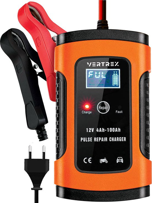 VERTREX Chargeur de batterie - Chargeur de secours - Convient à la moto, à l'auto et au scooter - 12V 6A