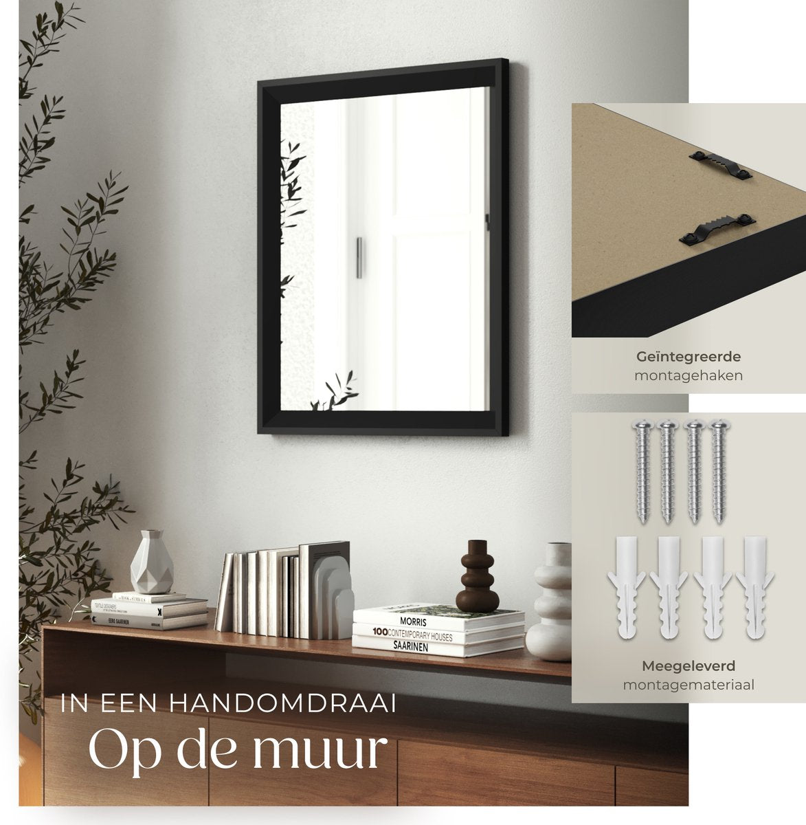 tectake® Miroir mural Elina - 40,6 x 50,8 cm - Noir - Cadre plastique rectangulaire