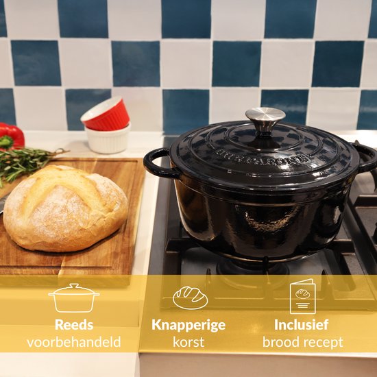 Casserole en fonte Chefarone 3,5 L - Sans PFAS - Avec couvercle - Compatible avec toutes les sources de chaleur - Émaillée noire