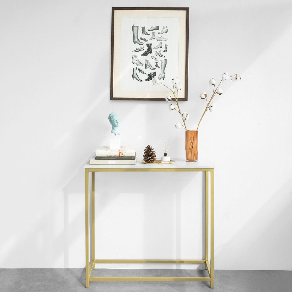 SoBuy Table console - Plateau blanc - Cadre doré - 80x75x30 cm - FSB29-G