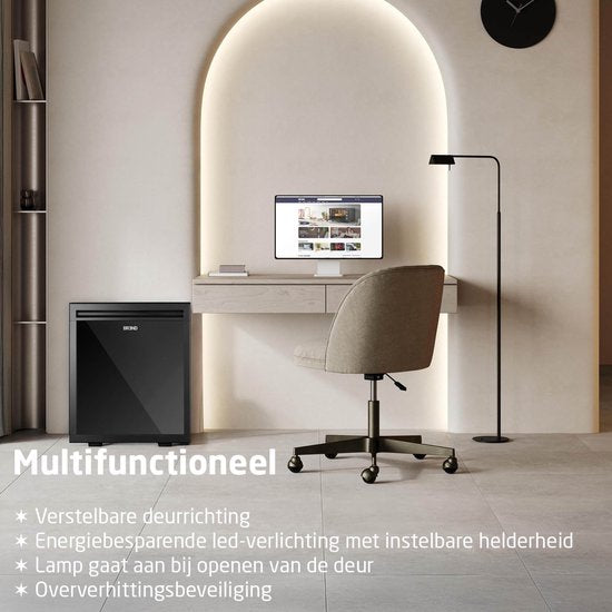BREND BR-2225 Mini Fridge Freestanding 30 Liter - Réfrigérateur de table avec température réglable - Minibar avec orientation réglable de la porte - Noir
