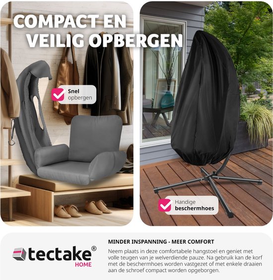tectake® Chaise suspendue avec cadre - Chaise à bascule avec coussin + coussin de dossier - Meuble de salon ou de chambre - Meuble de balcon - Intérieur ou extérieur - Jusqu'à 160kg - Anthracite