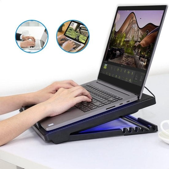 Strex Laptop Cooler - 12" - 17 Inch - Ajustable - 5 ventilateurs - Refroidisseur d'ordinateur portable - Cooling Pad