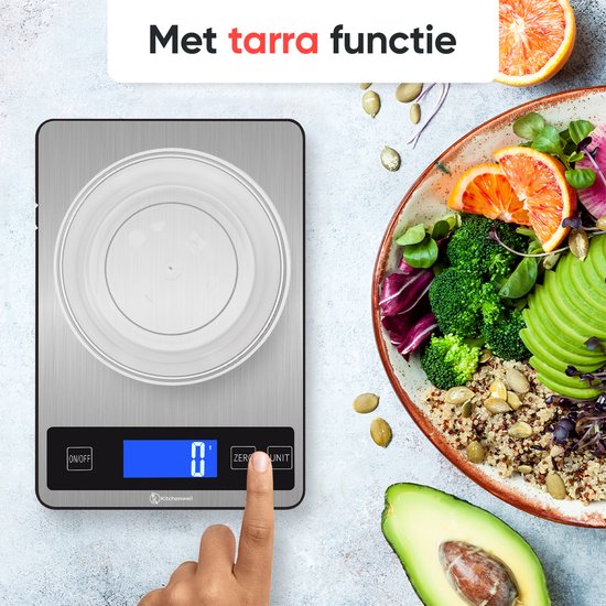 Kitchenwell Balance de cuisine numérique de précision - Balance de cuisine - 1gr - 10kg - Fonction tare - Gris
