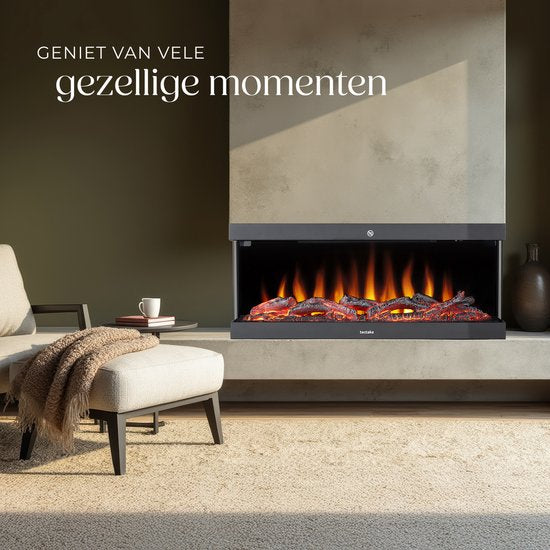 tectake® Wall Fireplace - Cheminée électrique - Atmosphere Fireplace - 900W & 1800W - contrôlé par télécommande ou application - avec thermostat - Poêle - avec chauffage - cheminées - avec effets de bois et de lueur - flammes 3D - minuterie - 9 options de