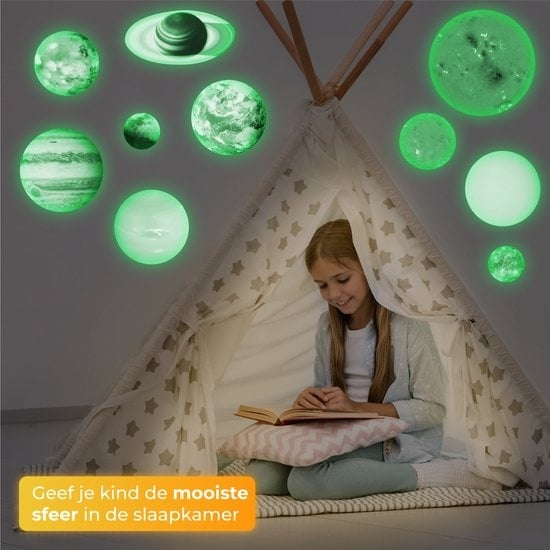 Nuvance - Étoiles phosphorescentes - Planètes - 10 pièces - Autocollants muraux pour chambre de bébé