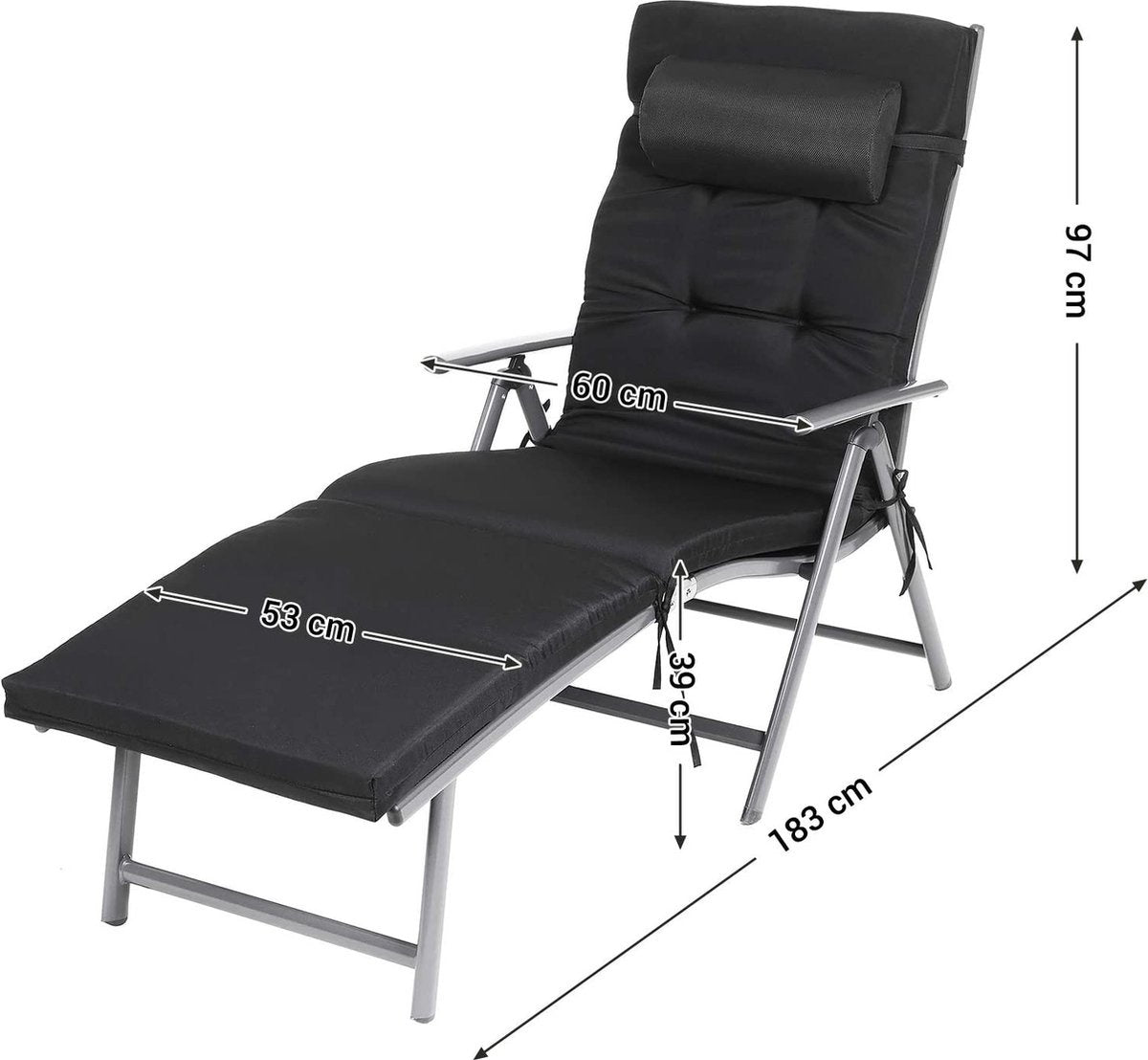 O'DADDY® Bain de soleil - Bain de soleil - Bain de soleil - Bain de soleil pliant adulte - Bain de soleil pliant - Bain de soleil - Bain de soleil pliant - Bain de soleil jardin - Bain de soleil coussin - Bain de soleil avec appui-tête - Noir