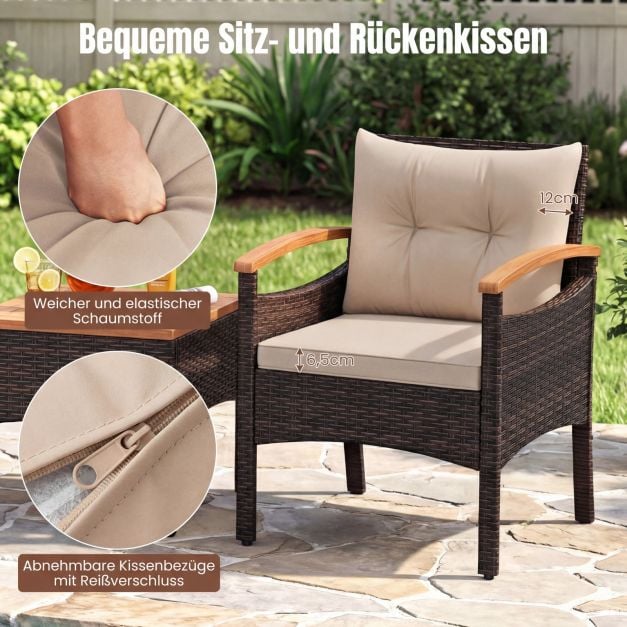 Ensemble de jardin Coast en rotin, 3 pièces – Chaises 60,5 x 60 x 73 cm – Marron