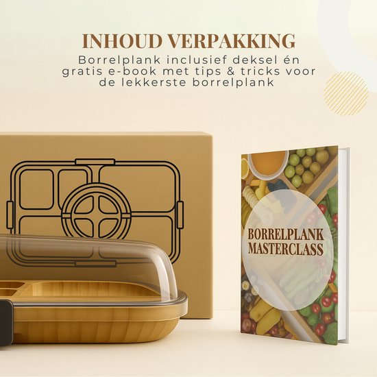 Plateau apéritif Latium en bambou avec couvercle et poignée - Plateau à tapas de luxe - Plateau de service - E-book gratuit inclus - Cadeau de Noël pour femmes ou hommes