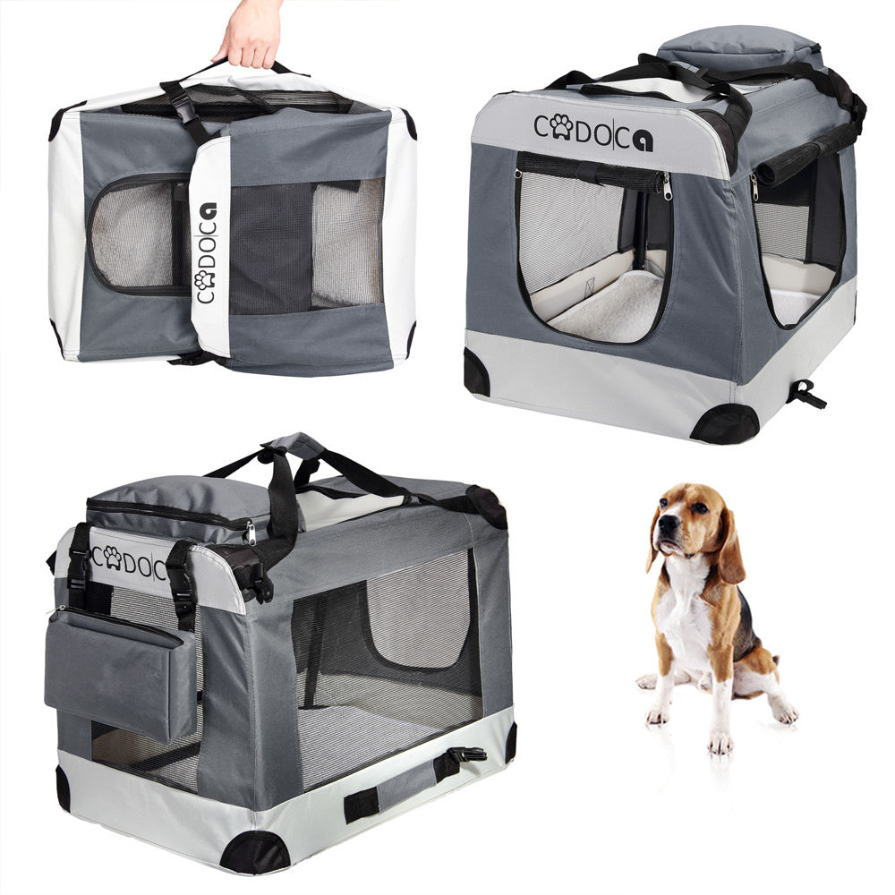 Cadoca Boîte de transport pour chiens XXL 92 x 64 x 64cm gris