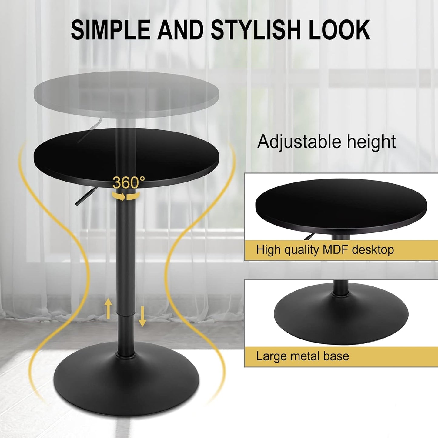 Table haute WOLTU - Table de bar - Réglable de 70 à 91 cm - Noir