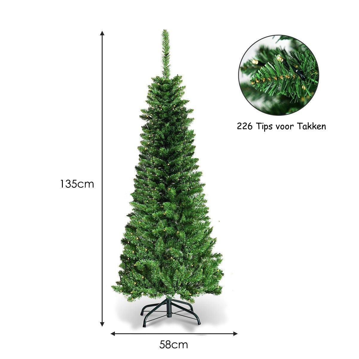 Coast Artificial Christmas Tree Narrow - WITH Warm White LED Lights - Green - 135cm