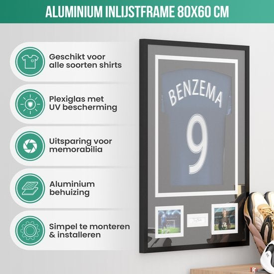 Avalo Cadre Photo Aluminium - Encadrement Maillot de Football - Cadre Box 3D - 60x80 CM - Noir - Cadre Profond - Encadrement Maillot dans Cadre Photo