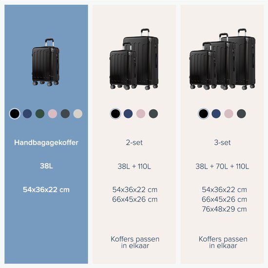 TRVLMORE Valise à main - 45L - Serrure TSA - Léger - Extensible - Trolley - 54x36x22cm - Noir