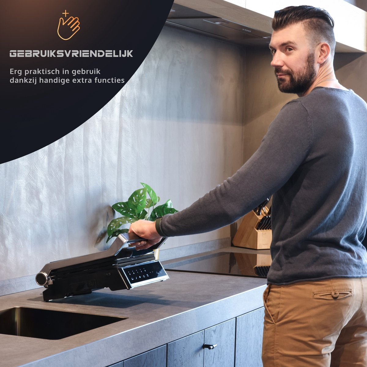 JAP Integrill - Gril de contact intelligent - Lavable au lave-vaisselle - Inclinable à 180º - Avec plaques amovibles - Dispositif de grillage