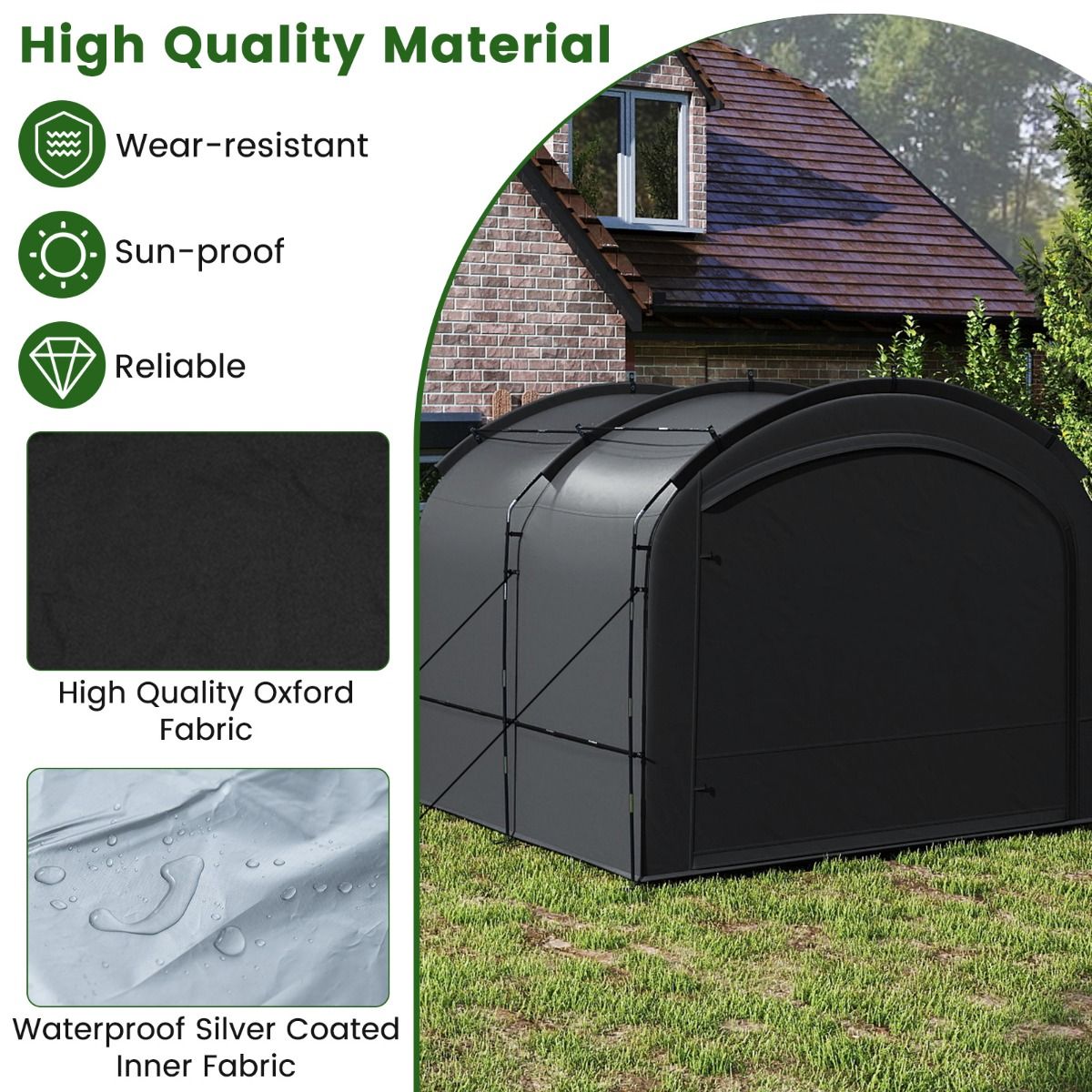 Tente de rangement pour vélos Coast - imperméable - double fermeture éclair - noire - 254 x 215 x 192 cm