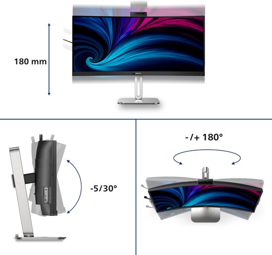 Philips série 6000 34B2U6603CH - Écran incurvé ultra-large - Webcam - Thunderbolt 4 - USB-C 100 W - Smart KVM - 34 pouces