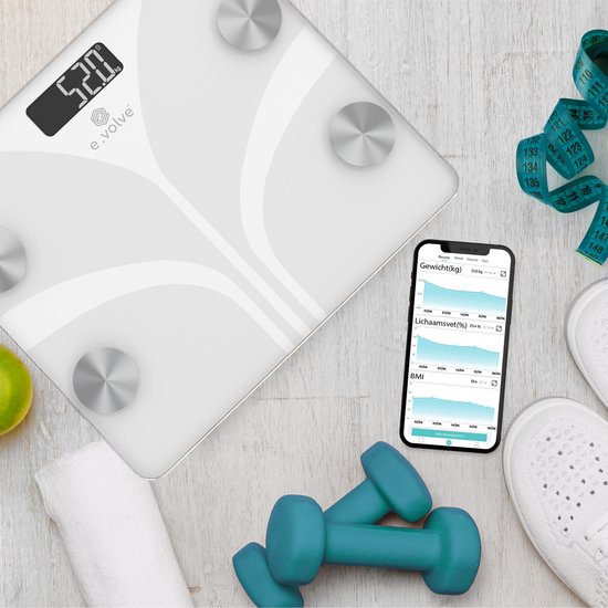 Pèse-personne numérique e.volve - Balance intelligente avec analyse corporelle - App. incluse - blanc