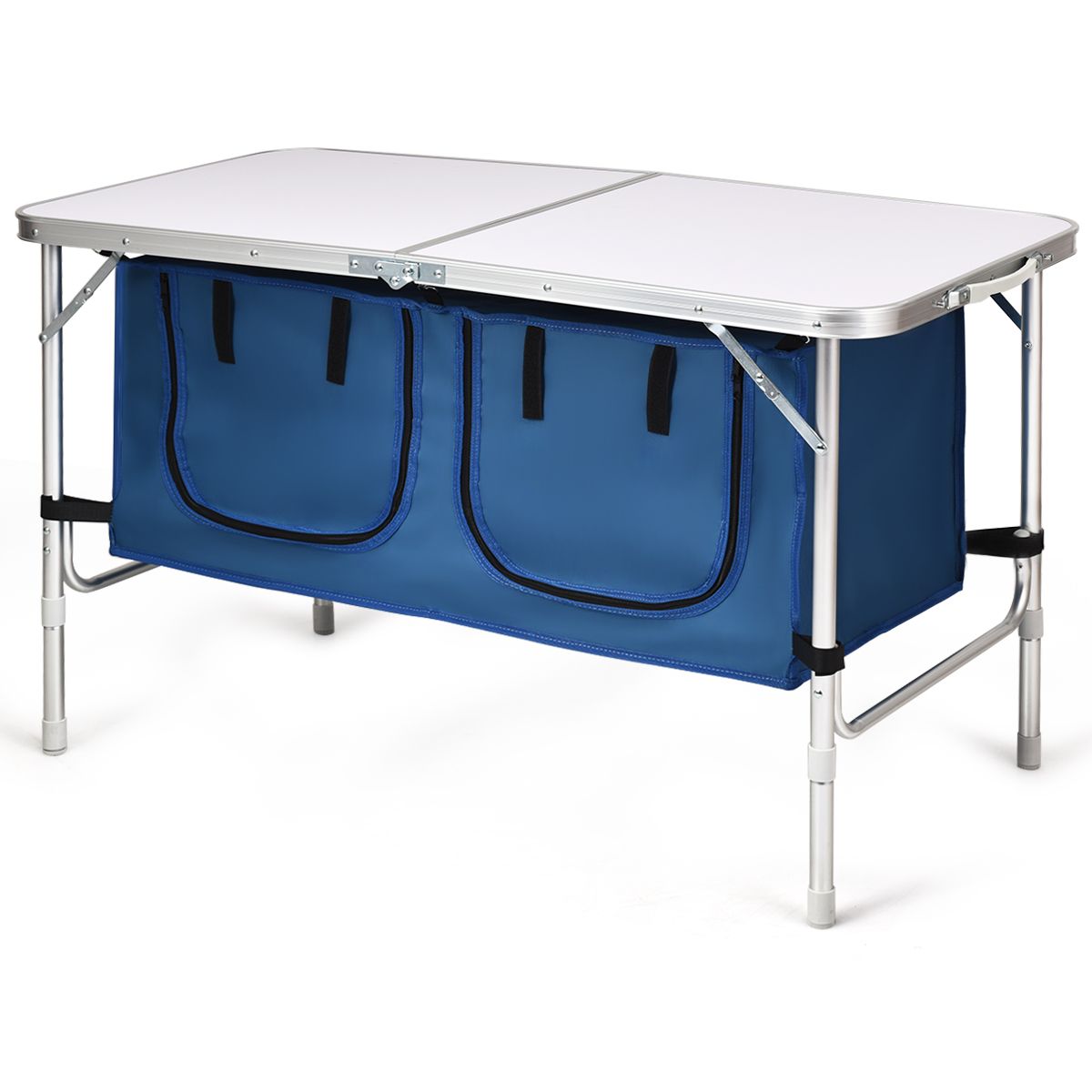 Table de camping Coast avec espace de rangement - hauteur réglable - pliable - bleu foncé 120 x 60 cm