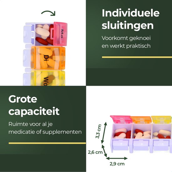 Boîte à pilules Gandria 7 jours - Boîte à pilules - Boîte à pilules avec 7 compartiments - Boîte à médicaments avec fermeture solide - Grands compartiments - Différentes couleurs
