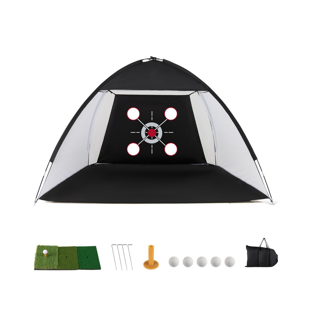 Filet d'entraînement de golf Coast avec tapis de départ - sac de transport et support de frappe inclus - utilisable à l'intérieur comme à l'extérieur - noir