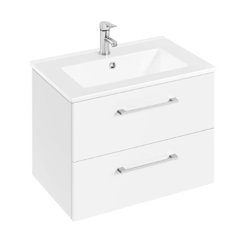 Meuble de salle de bains Yaheetech avec lavabo - Blanc brillant - 61 x 39,5 x 45,5 cm - Fixation murale, 4 tiroirs, lavabo en céramique