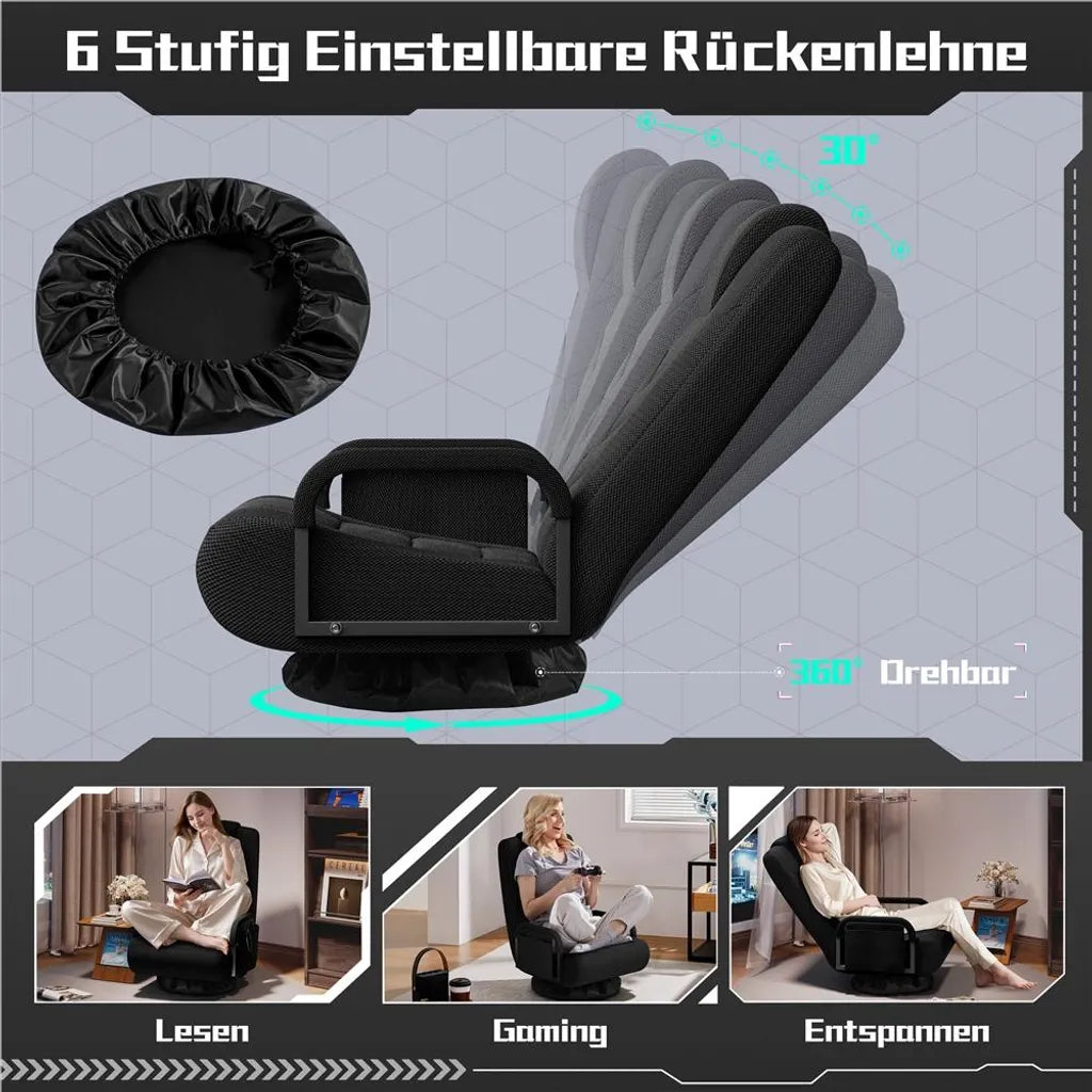 Yaheetech : fauteuil de sol pivotant - Noir - Fauteuil de gaming pliable avec dossier réglable