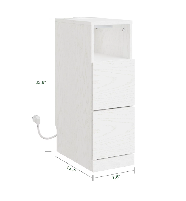 Table de chevet SoBuy 35 x 20 x 60 cm - Blanc crème - 2 tiroirs - Éclairage LED - Port USB et prise électrique