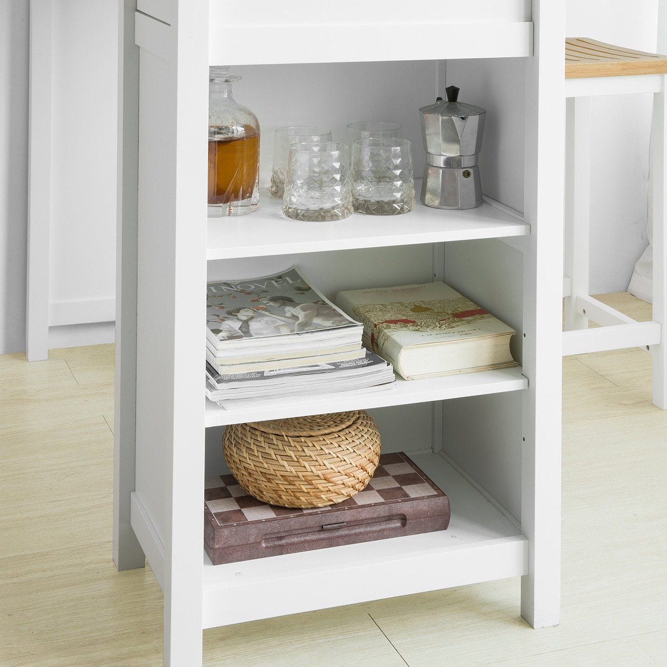 Table haute - SoBuy - Table de cuisine - Avec étagères de rangement - 120 x 55 x 90 cm - Blanc