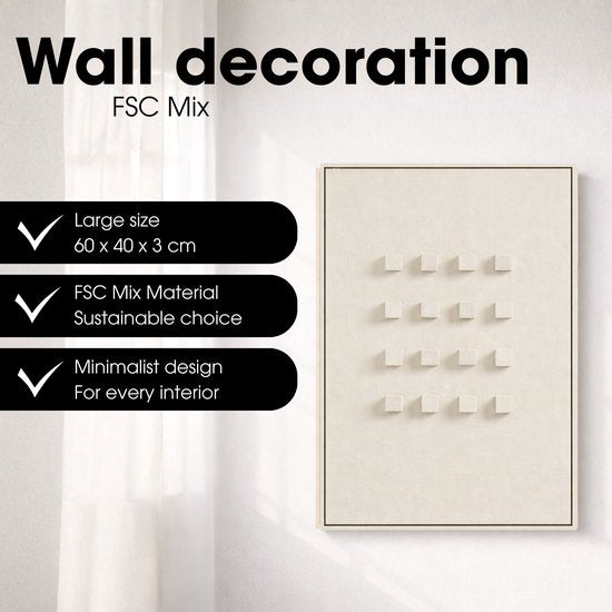 Mica Decorations Décoration murale - Panneau mural d'art abstrait 60 x 40 x 3 cm - Décoration d'intérieur pour le salon ou la chambre à coucher - Blanc cassé